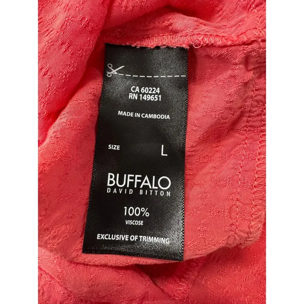Buffalo David Bitton Womens Large Red Cap Sleeve Tie Waist Top 100% Viscose - Picture 6 of 12